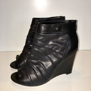 Jean Michel Cazabat Peep Toe Ruched Black Wedge